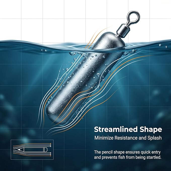 Drop Shot Fishing Weights with Rolling Swivel Streamlined Lead Fishing Sinkers for Freshwater Saltwater Catfish Bass Casting Fishing and Bottom Fishing Rigs