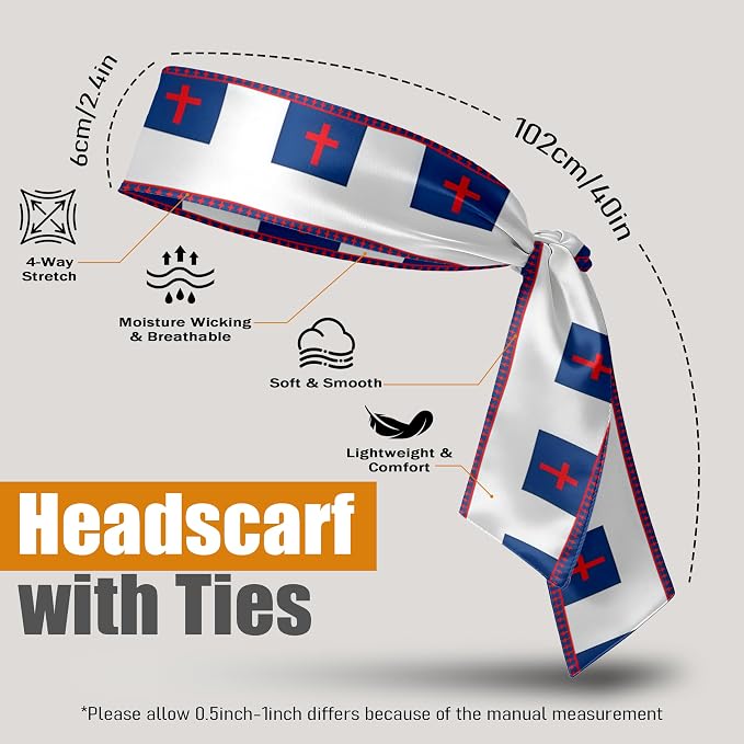 Flag Tie Headbands for Men Women, Moisture Wicking Sweatband Breathable Sports Headwrap, Non-Slip Stretchy Adjustable Fitness Hair Band