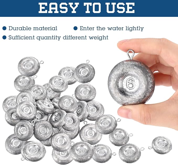 24 Pieces Fishing Disc Sinkers Weights Disc Sinker Fishing Sinkers Weights for Saltwater Catfishing Trolling Surf Tackle