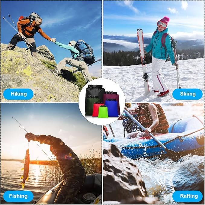 Shappy 6/12 Pcs Waterproof Dry Bags, Lightweight Outdoor Waterproof Dry Stuff Sacks 15/8/5/4/3/2 L and Long Adjustable Shoulder Strap for Kayaking Rafting Boating Hiking Camping