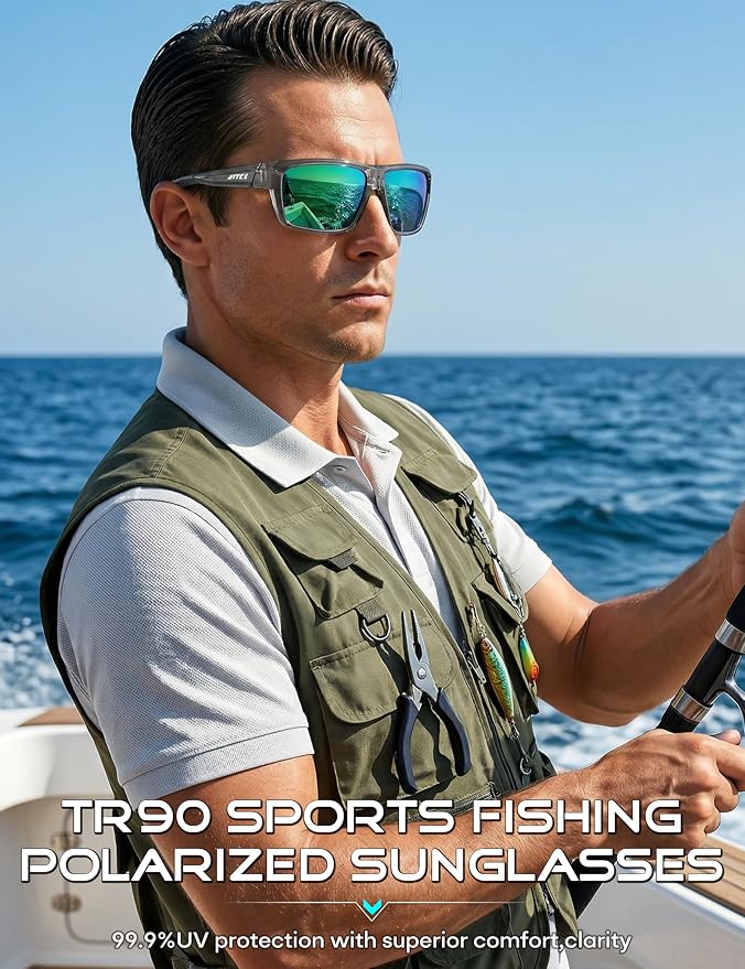 ATTCL Polarized Sunglasses Men for Fishing: UV Protection Lightweight TR90 Sports Wrap Sun Glasses Driving Golf Running