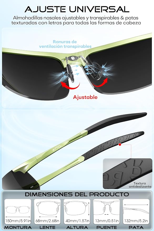 ATTCL 0.9 oz Polarized Sunglasses Men Sports: UV Protection Anti Glare Wrap Around Lightweight Metal Fishing Golf Running