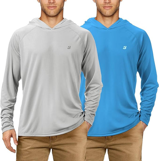 Roadbox UPF 50+ Fishing Shirts for Men, Long Sleeve UV Sun Protection Hoodie, Outdoor Hiking Running Swimming Rash Guard