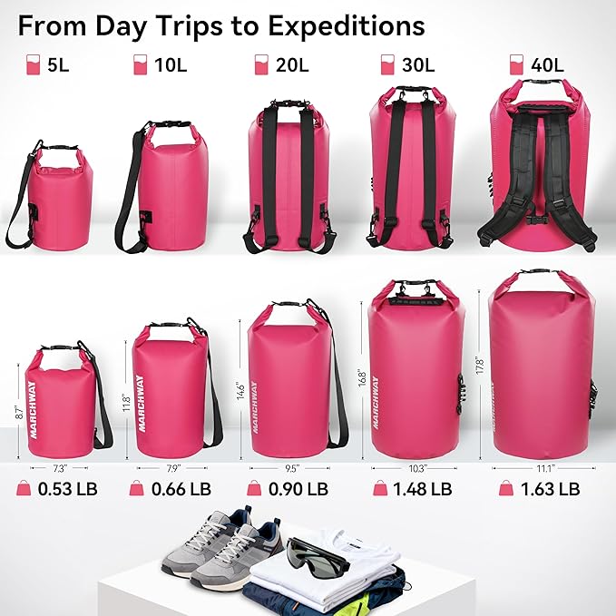 MARCHWAY Floating Waterproof Dry Bag Backpack 5L/10L/20L/30L/40L, Roll Top Sack Keeps Gear Dry for Kayaking, Rafting, Boating, Swimming, Camping, Hiking, Beach, Fishing