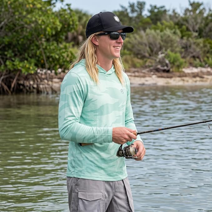 Reel Life UV Long Sleeve Hoodie – Jax Beach Mens Long Sleeve Sun Protection Shirts with Hood