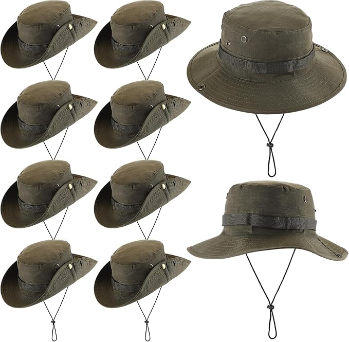 Xtinmee 10 Pcs Bucket Hat Bulk Safari Hat Wide Brim Boonie Hiking Fishing with Chin Strap for Women Men Adult Summer