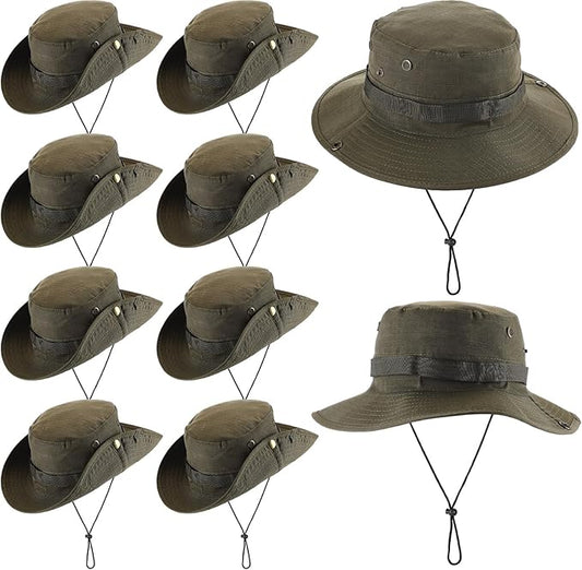 Xtinmee 10 Pcs Bucket Hat Bulk Safari Hat Wide Brim Boonie Hiking Fishing with Chin Strap for Women Men Adult Summer