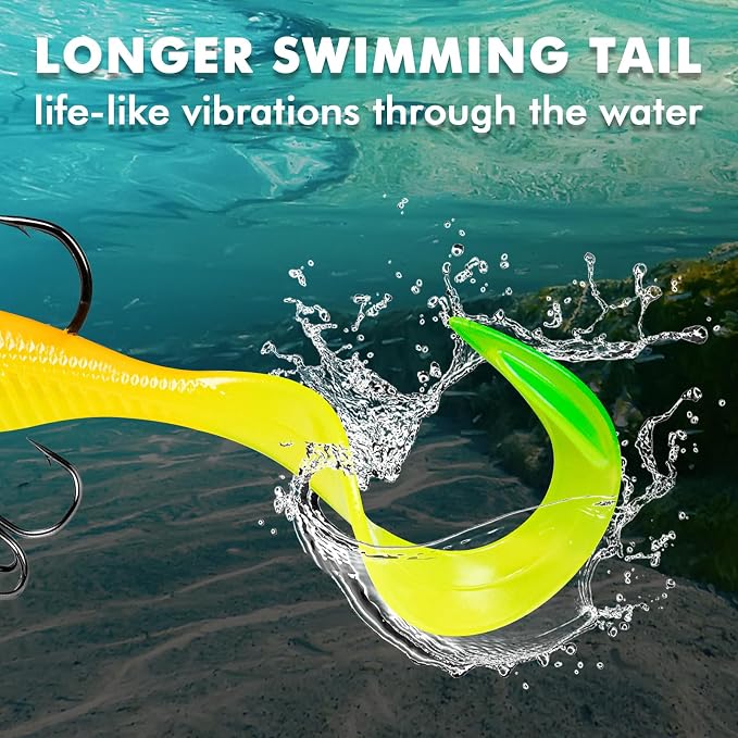 TRUSCEND Duramax Pre-Rigged Fishing Lures with BKK Jig Hooks, 10X Tear-Resistant TPE Soft Swimbaits for Bass Striper Trout Crappie Walleye Grouper, Lifelike Fishing Baits for Saltwater and Freshwater