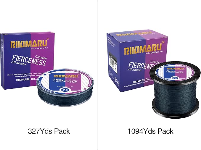 RIKIMARU Braided Fishing Line Abrasion Resistant Superline Zero Stretch&Low Memory Extra Thin Diameter 327-1094 Yds, 4-180LB