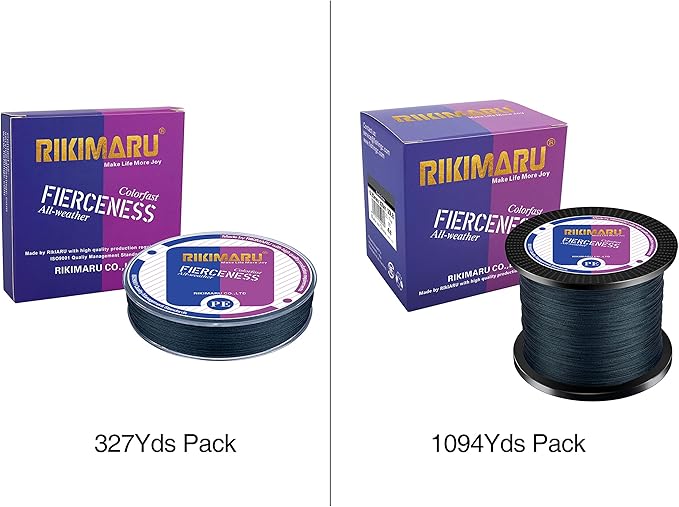 RIKIMARU Braided Fishing Line Abrasion Resistant Superline Zero Stretch&Low Memory Extra Thin Diameter 327-1094 Yds, 4-180LB