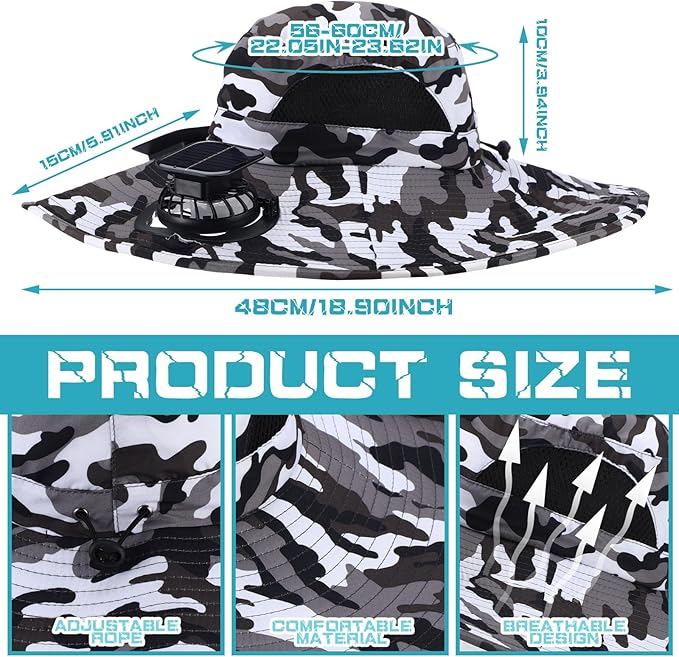 Berlune Sun Hat with 2 Solar Fan Wide Brim Fishing Bucket Hat USB & Solar for Men Women UPF 50+ Cooling for Fishing Beach