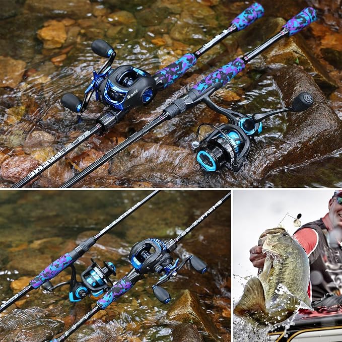 Sougayilang Fishing Rod - Medium 2Pc Graphite Composite Blank Spinning & Casting Rod, Camouflage EVA Grip, Smooth Transition Fishing Pole