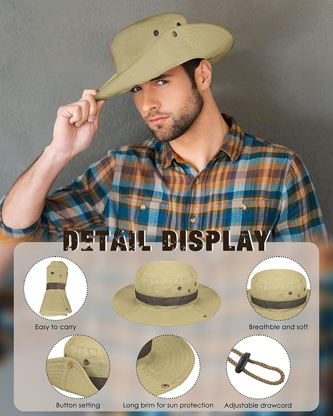 Foaincore Safari Hats Wide Brim Boonie Bucket Hats Sun Protection Summer Fishing Hat for Men Women Hunting Hiking