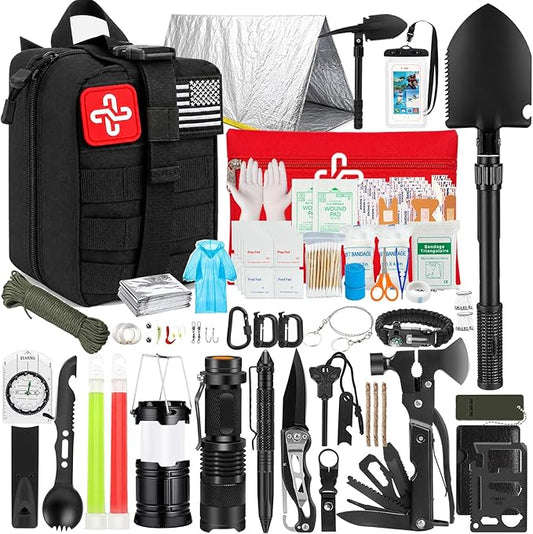 Survival Kit, 250Pcs Survival Gear First Aid Kit with Molle System Compatible Bag and Emergency Tent, Emergency Kit for Earthquake, Outdoor Adventure, Hiking, Hunting, Gifts for Men Women