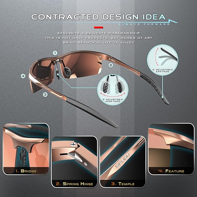 SIPLION Polarized Sunglasses Men Sports: UV Protection Ultra Light Al-Mg Metal Frame Ideal For Driving Fishing Running Golf