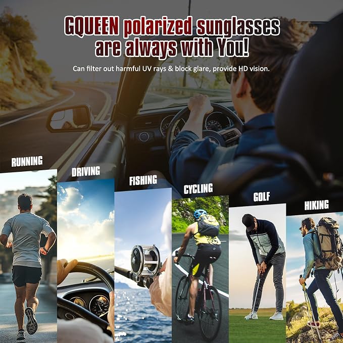 GQUEEN Polarized Sunglasses Men Womens,Flexible TR90 Frame,for Driving Fishing Cycling Hiking Golf Sports UV400 Protection