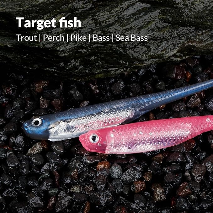 QualyQualy Soft Swimbait Fishing Lures 5PCS 6PCS Jerk Shad Minnow Drop Shot Lure Bass Bait Shad Lure Soft Jerkbait for Bass Trout Pike Walleye Crappie 2.95'' 3.93'' 4.72''
