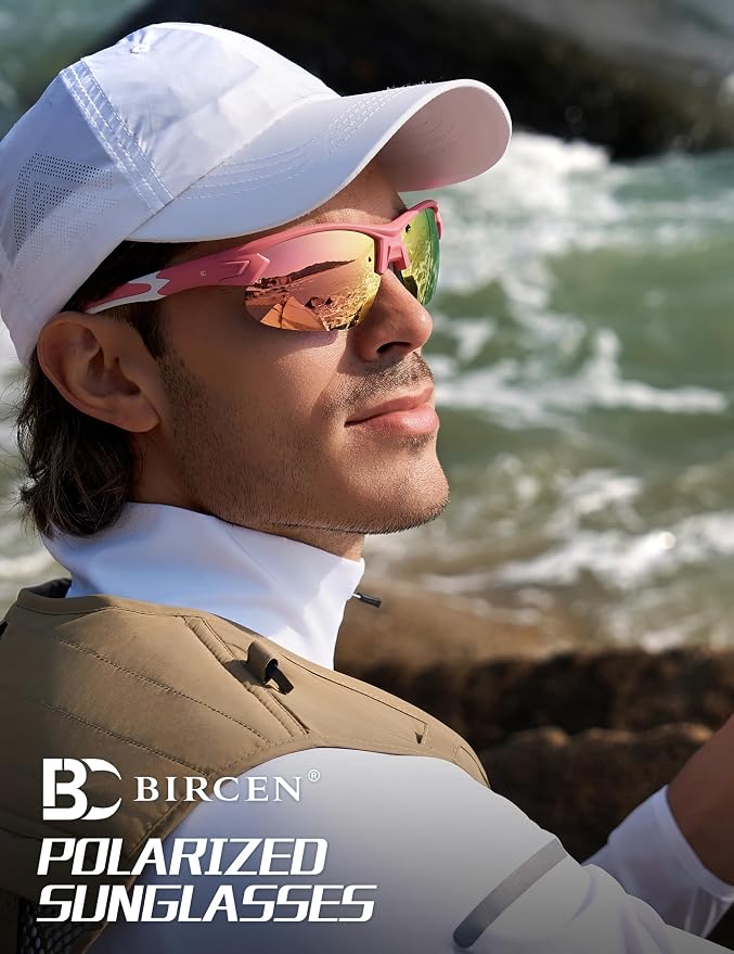 BIRCEN Mens Polarized Sunglasses for Sports: TR90 Lightweight Sun Glasses Wrap Around Shades for Fishing Driving Cycling
