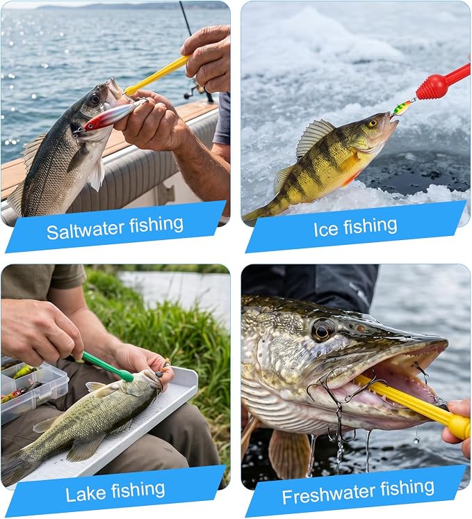 6 Pcs Fishing Hook Remover, Double-Head Design Fish Hook Remover Tool Fishing Gear Accessories (Red, Green, Yellow)