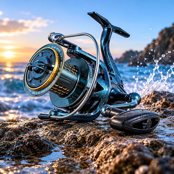 Saltwater Spinning Reel 14000, 44Lbs Max Drag Surf Fishing Reel with Screw-in Handle, Slow Oscillation System for Bass Catfish Inshore Offshore Saltwater Freshwater
