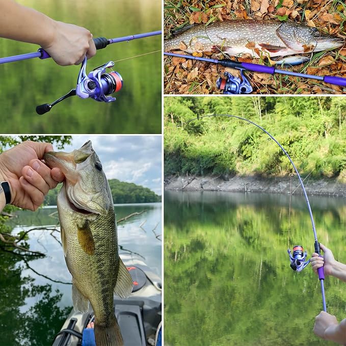 Sougayilang Spinning Combo – 5.2:1 Gear Ratio, IM6 Graphite 2-Piece Rod, Stainless Steel Guides for Bass, Trout, Panfish – Lightweight Freshwater Fishing Kit