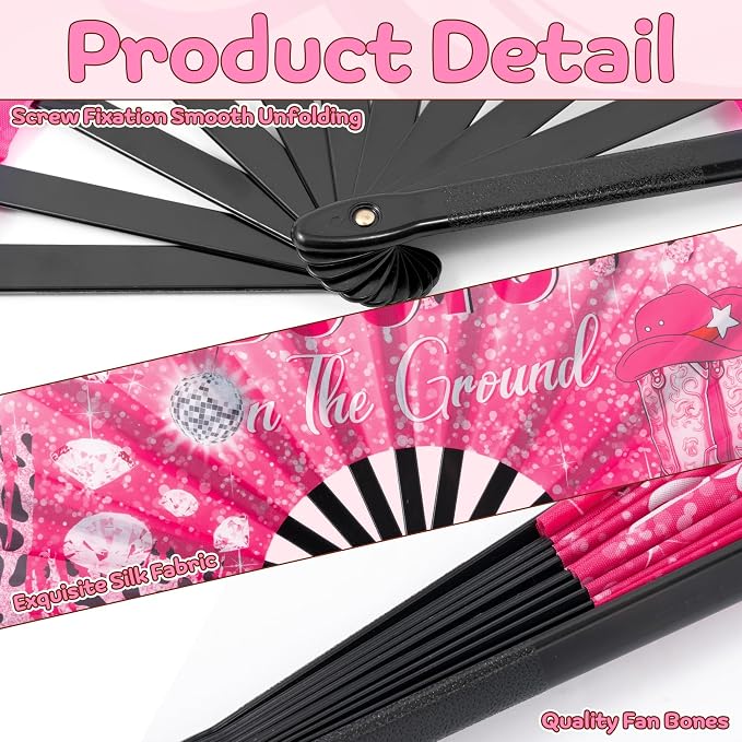 Large Fans For Line Dancing - 3pcs Pink Line Dance Popping Hand Fan Clapping Pink Fans Cowgirl Party Outfit for Women Girls Line Dance Lover Dance Party Decoration Christmas Birthday Gifts