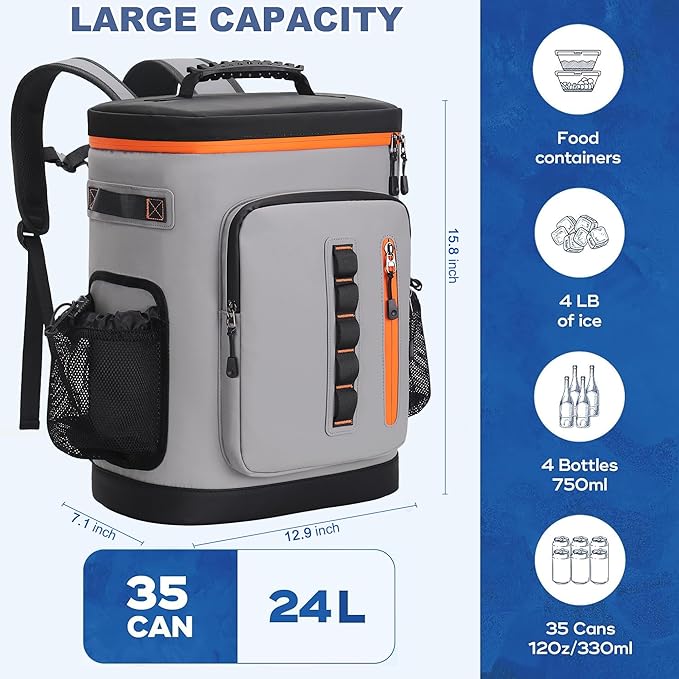 35 Can Insulated Cooler Backpack, Waterproof Leak Proof Cooler Bag for Beach Hiking Camping Travel Outdoor