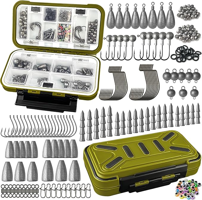 Fishing Accessories Kit, 264/423PCS Fishing Tackle Box with Hooks, Weights, Sinkers for Bass Trout, Gifts for Men,Kids