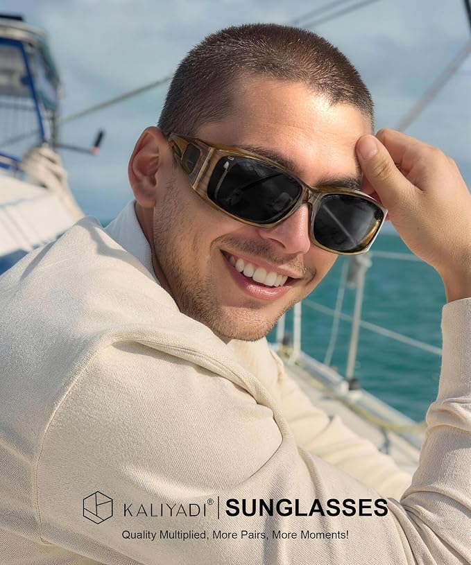 KALIYADI Polarized Sunglasses-Men Women Fit-Over-Glasses: Wrap Around Womens Sunglasses with UV400 for Driving Fishing Golf