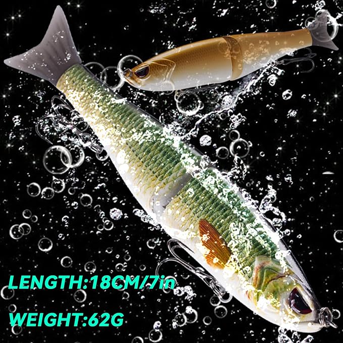 Glide Bait, Slow Sinking Swimbait, Topwater Hard Lures for Bass Catfish,Pike Perch, Freshwater or Saltwater