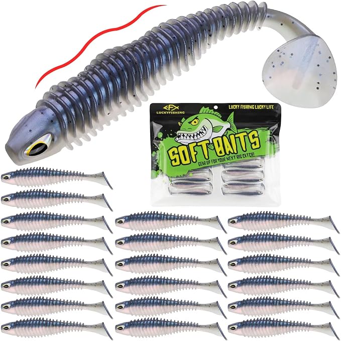 LUCKYFISHING Paddle Tail Swimbaits 10/16/20 PCS Fishing Lures Soft Plastic Lures for Trout Crappie Walleye Soft Baits for Bass Fishing Freshwater Saltwater 4.1/3.5/3/2.5 Inch