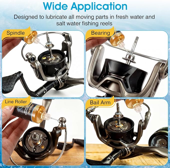 Enhon Fishing Reel Oil Kit, 1 oz Needle Fishing Gear Oil Lubricant, 2 oz Clean Sprayer for Lubricate, 10 g Grease, Cotton Swabs, Microfiber Cloth, Fish Reel Maintenance Kit for Fish Care Reels & More