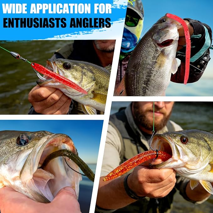 PLUSINNO Wacky Worm Fishing Lure Kit, Soft Plastic Fishing Lures, Grub Baits Hook Wacky Rig Bass Trout Fishing Worms Lures w/Tackle Box