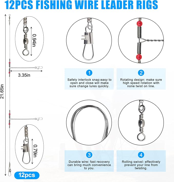 Saltwater Surf Fishing Tackle Kit - Saltwater Surf Fishing Rigs Bottom Rigs Include Fishing Leader Rigs Pyramid Sinkers Bass Casting Sinker Circle Hooks for Striped Bass Red Drum Flounder