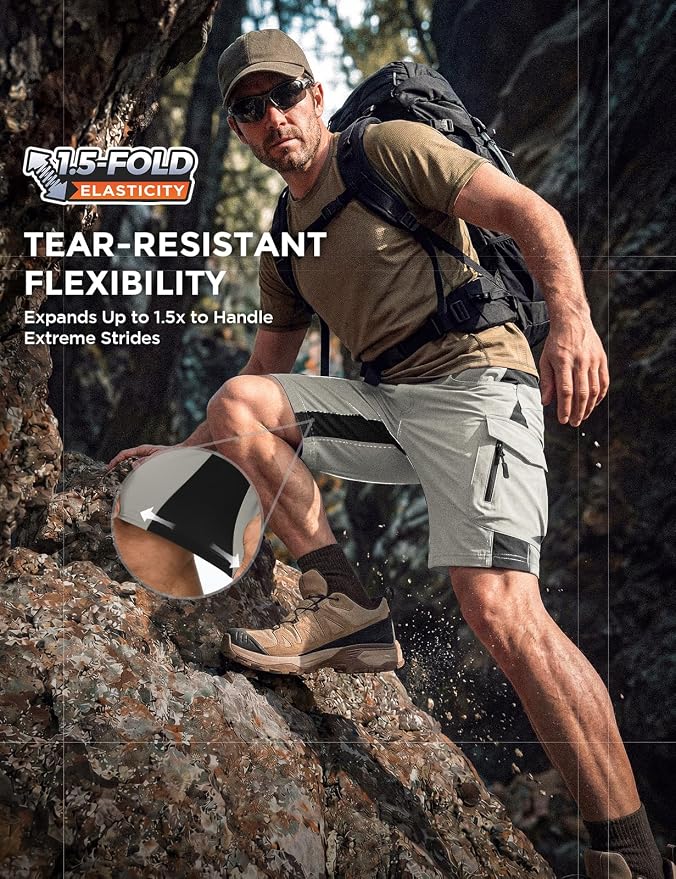 XKTTAC Men's Outdoor Quick Dry Lightweight Stretchy Shorts for Hiking, Tactical, Camping, Travel with 6 Pockets