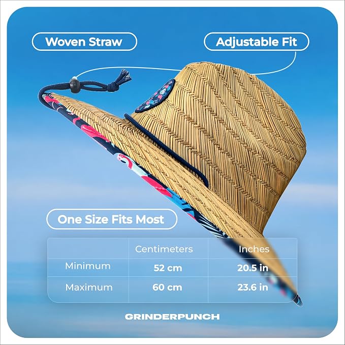 grinderPUNCH Lifeguard Hat Mens Straw Sun Hat for Outdoor American Flag USA Patriotic Straw Beach Fishing Straw Hat for Men