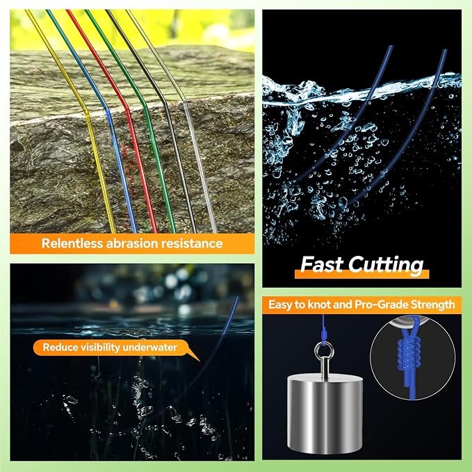 Pro Monofilament Fishing Line with Knot Instruction Cards for Multi Purpose Cost Effective, Strong Yet Thin Nylon String for Big Fishes, Tangle-Free & UV Resistant, 15/20/30/50/80LB