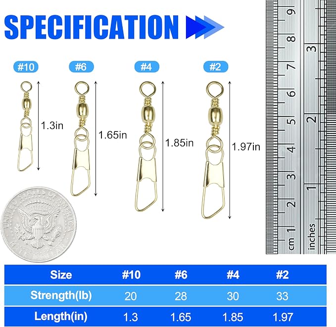 Fishing Barrel Swivels Snaps, 100pcs Snap Swivels Fishing Tackle Leader Line Lure Connector Accessories High Strength Solid Rings for Saltwater Freshwater, Black/Gold