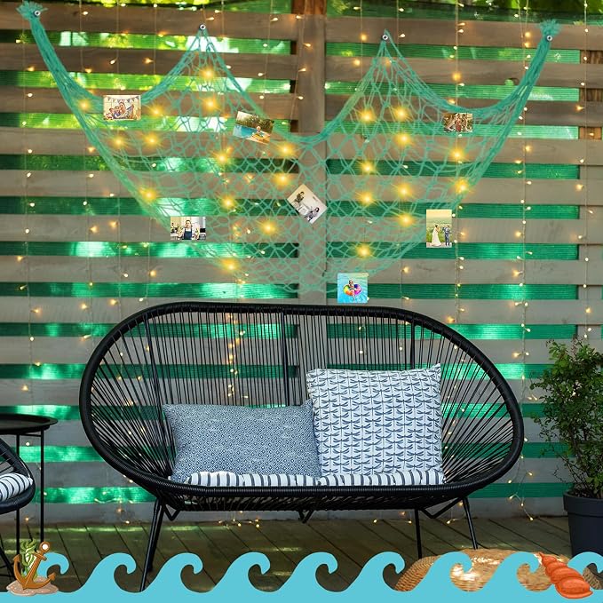 12 Pack Decorative Fish Netting for Party 80 x 40 Inch Natural Cotton Fish Net Decorations for Pirate Ocean Under The Sea Hawaiian Mermaid Party Picture Wall Hanging Decoration(Blue)