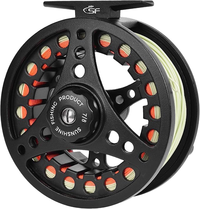 SF SF-001 Large Arbor Fly Fishing Reel with Aluminum Alloy Body 3/4wt 5/6wt 7/8wt Die Cast Pre-Loaded Fly Reel with Line Combo for Trout Bass Carp Pike Panfish