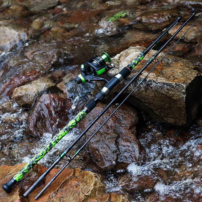 Sougayilang 3 Piece Surf Fishing Rod Combo Medium/Heavy Travel Spinning Rod with 5000 Size Reel Baitfeeder Combo(9'/10'/11'12')