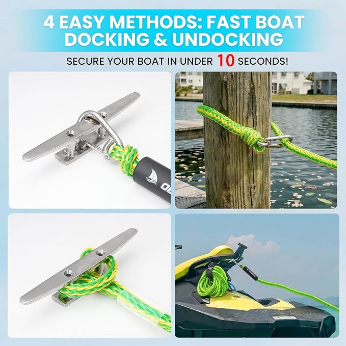 Obcursco 3FT Bungee Dock Lines,Boat Dock Rope,Jet Ski Accessories with 316 Stainless Steel Clip for Kayak,Seadoo,Pontoon,Yamaha WaveRunner,Canoe (2 Pack, Yellow/Green)