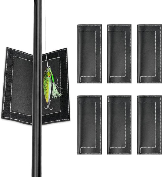 Fishing Lure Covers, 6 Pack Fishing Lure Wraps, PVC Leather Fishing Hook Covers Guard Bait Storage Protector Glove to Keep Fishermen Fishing Safe, Black, S, 3.1 * 5.5IN for 2-4in Lures