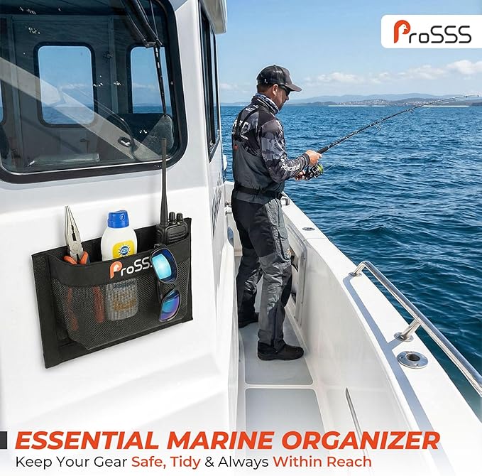 1PC Boat 10"*7" Self-Adhesive Storage Mesh Bag,Marine Organizer for Tools & Boat Accessories,Waterproof Strong Adhesive Backing, Easy to Install & Remove,Keep Your Boat Tidy and Items Secure