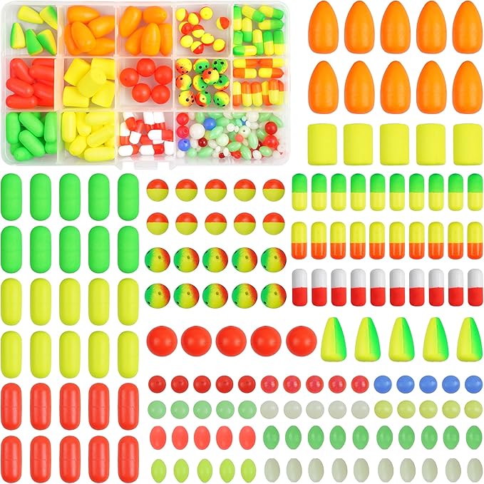 165pcs Pompano Rig Kit, Foam Snell Floats and Beads Surf Fishing Live Bait Walleye Rig Making Accessories or Trout Catfish Walleye