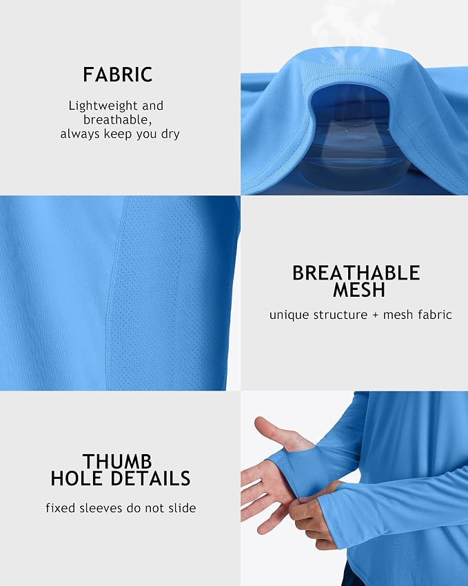 Roadbox Men's UPF 50+ Hooded Fishing Shirts Long Sleeve Sun Protection Hoodie, Hiking Running Swimming Rash Guard with Mask