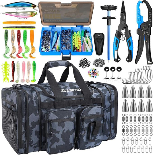 PLUSINNO Tackle Bag - Expandable Fishing Bag with fishing tools for Saltwater & Freshwater - Water Resistant Fishing Gear Shoulder Bag For Men, All-purpose Carrying Bags for Outdoors