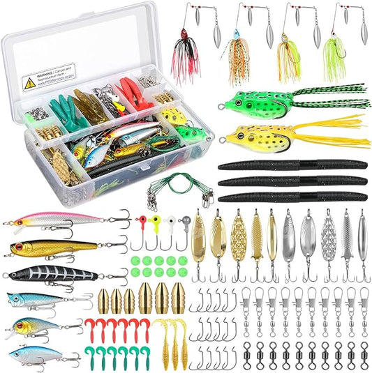 PLUSINNO Fishing Lures, All-in-One Fishing Tackle Box with Tackle Included, Fishing Gear Lure Bait Accessories Kit for Freshwater Bass Trout, Ideal Fishing Gifts for Men, Father & Beginners