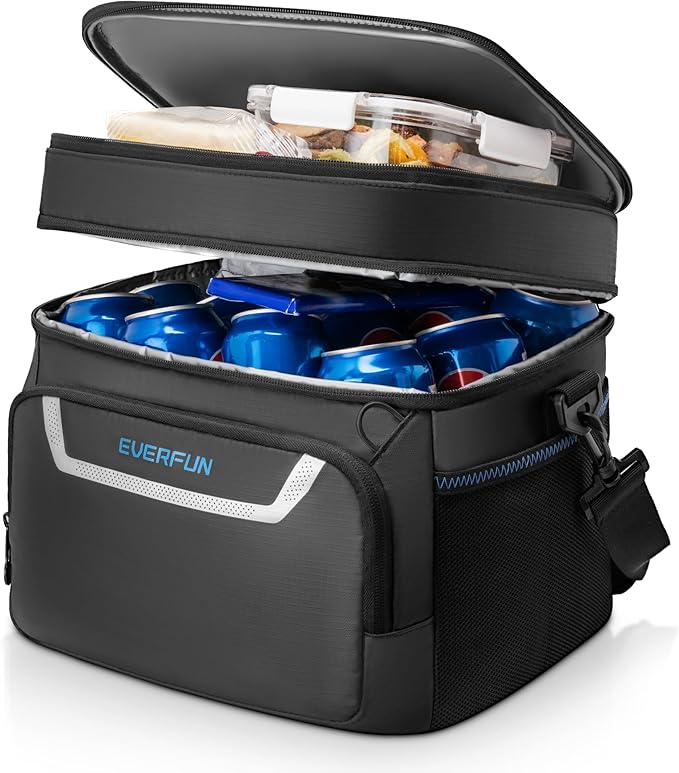 EVERFUN Small Compact Cooler Bag 24/48 Can Insulated Lunch Box Double Deck Soft Leak-Proof Waterproof Collapsible Ice Chest for Men Women Work Travel Car Trip Picnic Beach