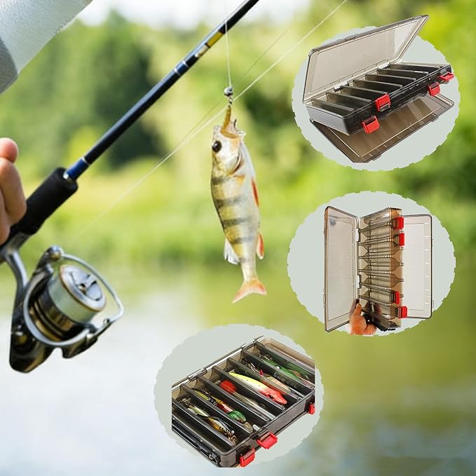 Double Sided Fishing Tackle Box Organizer - Portable Lure Storage Case with Dividers & Trays for Crankbaits, Hooks, Kayak Boat Fishing in Freshwater Saltwater